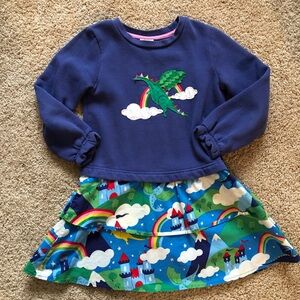 Mini Boden Dragon Dress 5-6 long sleeve appliqué sweatshirt RARE